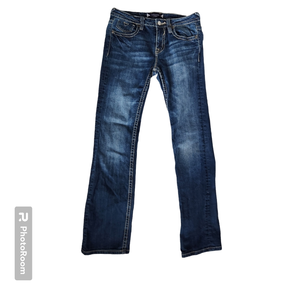 Vigoss Bootcut Blue Denim 5-Pocketed Double Stitch Embellished Womens Jeans 3/4